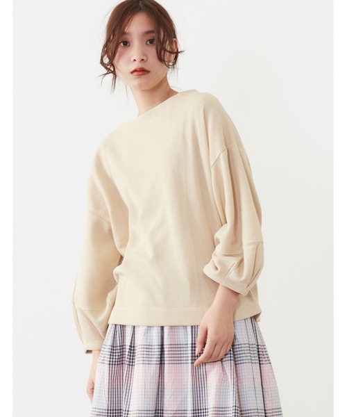 POU DOU DOU（プードゥドゥ）の「ワッフルランタンスリーブトップス（Tシャツ/カットソー・レディース・ネイビー/ピンク/グリーン/アイボリー・3）」の21枚目の写真