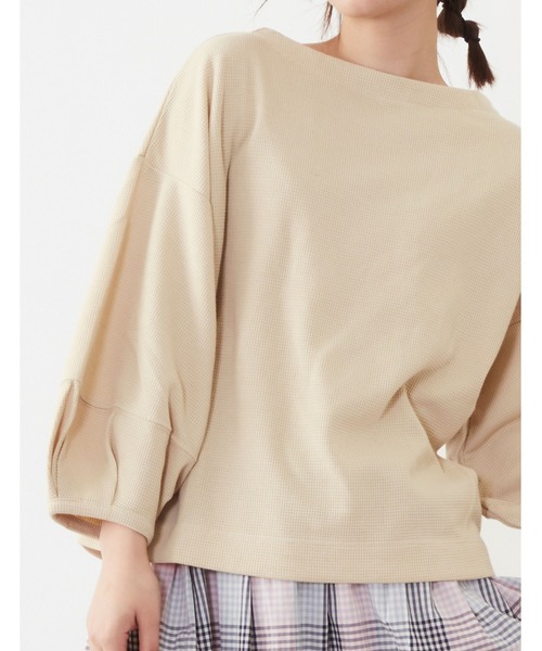 POU DOU DOU（プードゥドゥ）の「ワッフルランタンスリーブトップス（Tシャツ/カットソー・レディース・ネイビー/ピンク/グリーン/アイボリー・3）」の20枚目の写真