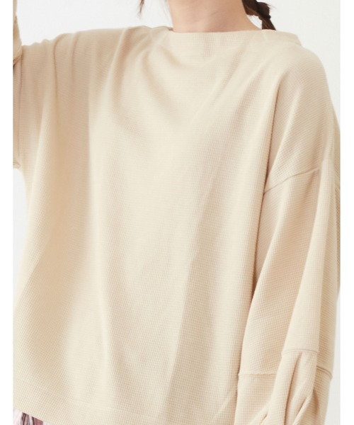 POU DOU DOU（プードゥドゥ）の「ワッフルランタンスリーブトップス（Tシャツ/カットソー・レディース・ネイビー/ピンク/グリーン/アイボリー・3）」の19枚目の写真