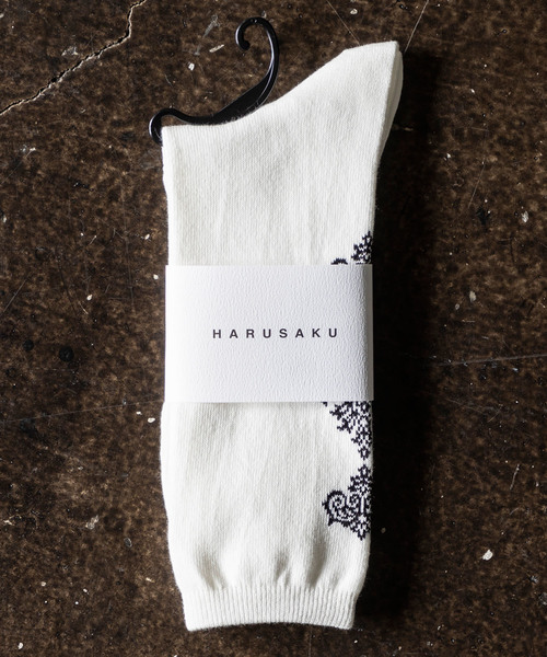 HARUSAKU(ハルサク)の「HARUSAKU:Damask Back Pattern Socks:ハルサク ダマスクバックパターン ソックス(ソックス/靴下)」|オフホワイト