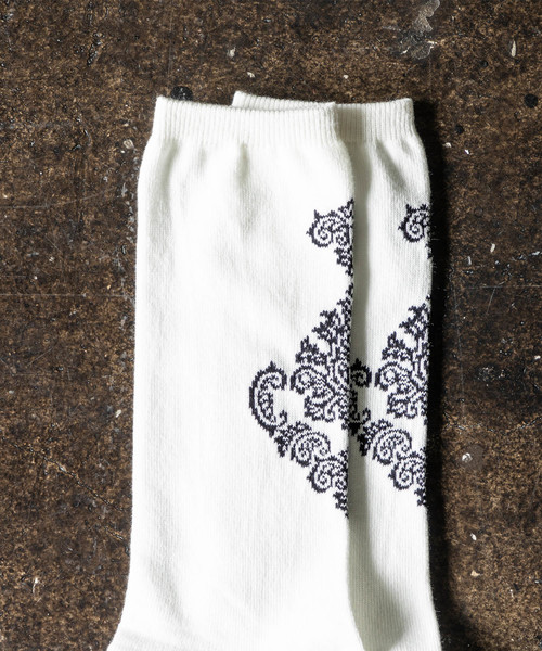 HARUSAKU（ハルサク）の「HARUSAKU:Damask Back Pattern Socks:ハルサク　ダマスクバックパターン ソックス（ソックス/靴下・メンズ・オフホワイト・M/L）」の3枚目の写真
