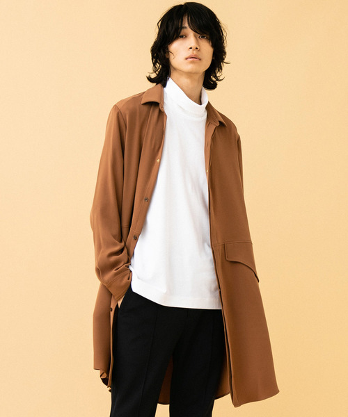 STUDIOUS(ステュディオス)の「【STUDIOUS】ドレープサテンロングシャツコート(シャツ/ブラウス・メンズ・ブラック/グリーン/キャメル・1/2/3)」の3枚目の写真