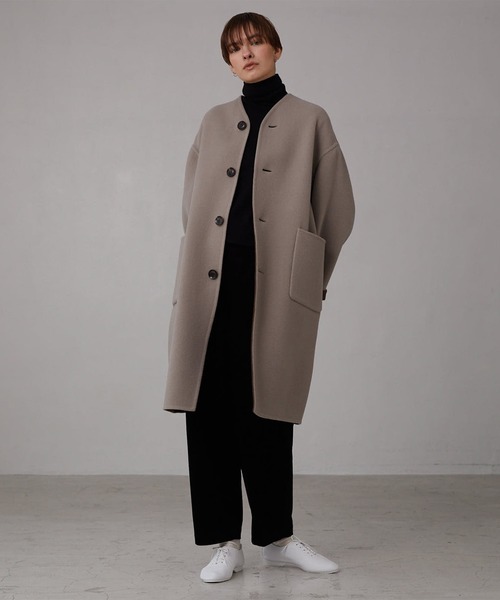 新品LE GLAZIK ウールナイロン モッサ リバーシブルノーカラーコート