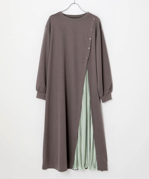 Bou Jeloud（ブージュルード）の「サイドスリットボタン付き長袖ワンピース（ワンピース・レディース・チャコールグレー/ブラック/グリーン/A/B/C/D・38/TALL）」の12枚目の写真