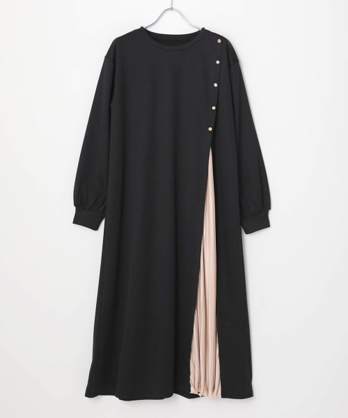 Bou Jeloud（ブージュルード）の「サイドスリットボタン付き長袖ワンピース（ワンピース・レディース・チャコールグレー/ブラック/グリーン/A/B/C/D・38/TALL）」の9枚目の写真