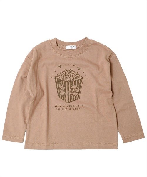 S&H（エスアンドエイチ）の「天竺・ドロップショルダープリント長袖Tシャツ（Tシャツ/カットソー・キッズ・オートミール/ブルー/ブラウン/オフホワイト/ダークグリーン/ベージュ/カーキ/グレー/グリーン/キャメル/ホワイト/サックスブルー/キナリ/パープル/アイボリー/チャコールグレー/インディゴブルー/レッド/ワインレッド/ネイビー・100cm/110cm/120cm/130cm/140cm/150cm）」の9枚目の写真