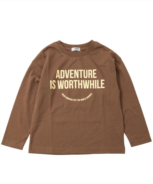 S&H（エスアンドエイチ）の「天竺・ドロップショルダープリント長袖Tシャツ（Tシャツ/カットソー・キッズ・オートミール/ブルー/ブラウン/オフホワイト/ダークグリーン/ベージュ/カーキ/グレー/グリーン/キャメル/ホワイト/サックスブルー/キナリ/パープル/アイボリー/チャコールグレー/インディゴブルー/レッド/ワインレッド/ネイビー・100cm/110cm/120cm/130cm/140cm/150cm）」の8枚目の写真