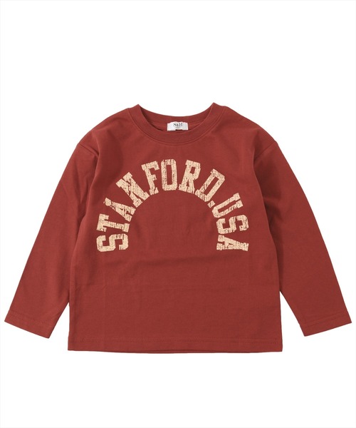 S&H（エスアンドエイチ）の「天竺・ドロップショルダープリント長袖Tシャツ（Tシャツ/カットソー・キッズ・オートミール/ブルー/ブラウン/オフホワイト/ダークグリーン/ベージュ/カーキ/グレー/グリーン/キャメル/ホワイト/サックスブルー/キナリ/パープル/アイボリー/チャコールグレー/インディゴブルー/レッド/ワインレッド/ネイビー・100cm/110cm/120cm/130cm/140cm/150cm）」の19枚目の写真