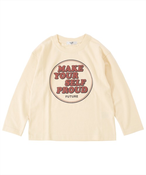 S&H（エスアンドエイチ）の「天竺・ドロップショルダープリント長袖Tシャツ（Tシャツ/カットソー・キッズ・オートミール/ブルー/ブラウン/オフホワイト/ダークグリーン/ベージュ/カーキ/グレー/グリーン/キャメル/ホワイト/サックスブルー/キナリ/パープル/アイボリー/チャコールグレー/インディゴブルー/レッド/ワインレッド/ネイビー・100cm/110cm/120cm/130cm/140cm/150cm）」の2枚目の写真