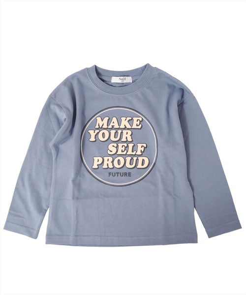 S&H（エスアンドエイチ）の「天竺・ドロップショルダープリント長袖Tシャツ（Tシャツ/カットソー・キッズ・オートミール/ブルー/ブラウン/オフホワイト/ダークグリーン/ベージュ/カーキ/グレー/グリーン/キャメル/ホワイト/サックスブルー/キナリ/パープル/アイボリー/チャコールグレー/インディゴブルー/レッド/ワインレッド/ネイビー・100cm/110cm/120cm/130cm/140cm/150cm）」の14枚目の写真