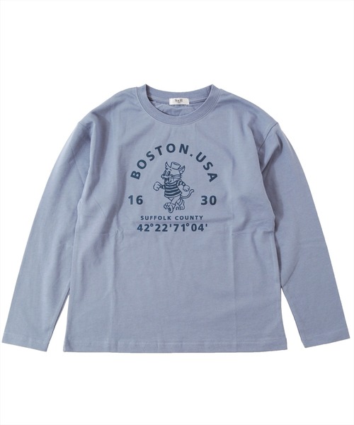 S&H（エスアンドエイチ）の「天竺・ドロップショルダープリント長袖Tシャツ（Tシャツ/カットソー・キッズ・オートミール/ブルー/ブラウン/オフホワイト/ダークグリーン/ベージュ/カーキ/グレー/グリーン/キャメル/ホワイト/サックスブルー/キナリ/パープル/アイボリー/チャコールグレー/インディゴブルー/レッド/ワインレッド/ネイビー・100cm/110cm/120cm/130cm/140cm/150cm）」の16枚目の写真