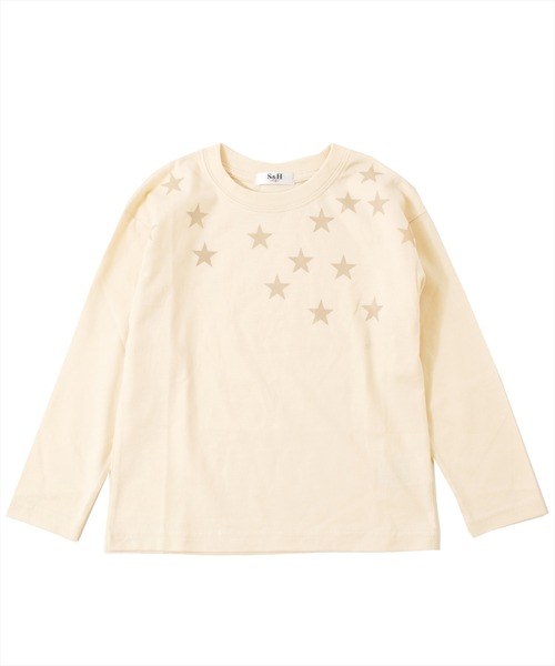 S&H（エスアンドエイチ）の「天竺・ドロップショルダープリント長袖Tシャツ（Tシャツ/カットソー・キッズ・オートミール/ブルー/ブラウン/オフホワイト/ダークグリーン/ベージュ/カーキ/グレー/グリーン/キャメル/ホワイト/サックスブルー/キナリ/パープル/アイボリー/チャコールグレー/インディゴブルー/レッド/ワインレッド/ネイビー・100cm/110cm/120cm/130cm/140cm/150cm）」の5枚目の写真