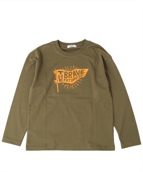 S&H（エスアンドエイチ）の「天竺・ドロップショルダープリント長袖Tシャツ（Tシャツ/カットソー・キッズ・オートミール/ブルー/ブラウン/オフホワイト/ダークグリーン/ベージュ/カーキ/グレー/グリーン/キャメル/ホワイト/サックスブルー/キナリ/パープル/アイボリー/チャコールグレー/インディゴブルー/レッド/ワインレッド/ネイビー・100cm/110cm/120cm/130cm/140cm/150cm）」の10枚目の写真