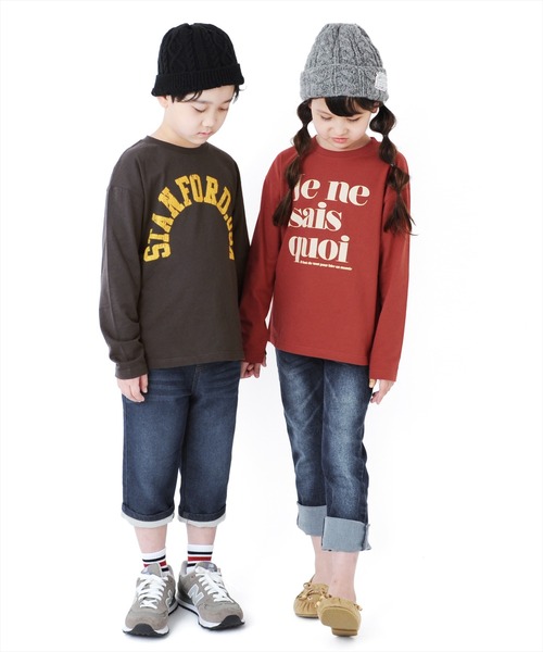 S&H（エスアンドエイチ）の「天竺・ドロップショルダープリント長袖Tシャツ（Tシャツ/カットソー・キッズ・オートミール/ブルー/ブラウン/オフホワイト/ダークグリーン/ベージュ/カーキ/グレー/グリーン/キャメル/ホワイト/サックスブルー/キナリ/パープル/アイボリー/チャコールグレー/インディゴブルー/レッド/ワインレッド/ネイビー・100cm/110cm/120cm/130cm/140cm/150cm）」の21枚目の写真