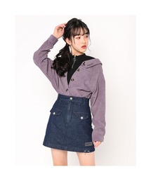 ZIDDY（ジディ）の「ZIDDY/ピアス シリコンネーム デニム 台形 スカート パンツ（デニムスカート）」