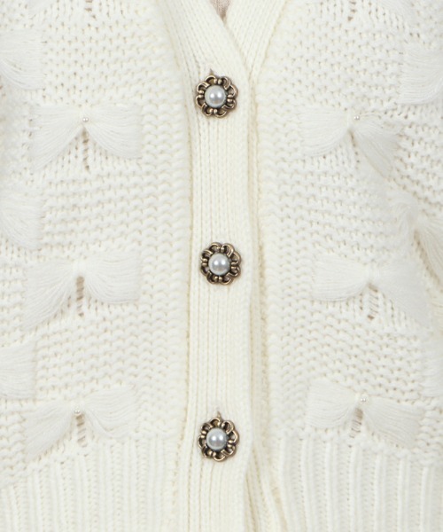 アクシーズファム ニットカーディガン クルーネック リボン 長袖 M くすみ緑 axes femme（アクシーズファム）の「リボン×リボンニットカーデ