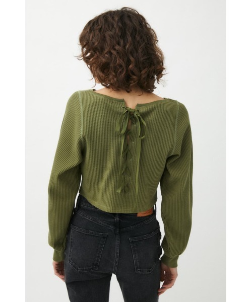 MOUSSY(マウジー)の「BACK LACE UP CROPPED トップス(Tシャツ/カットソー・レディース・アイボリー/ブラウン/カーキ/パープル・FREE)」の3枚目の写真