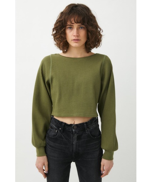 MOUSSY(マウジー)の「BACK LACE UP CROPPED トップス(Tシャツ/カットソー・レディース・アイボリー/ブラウン/カーキ/パープル・FREE)」の12枚目の写真