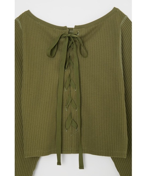 MOUSSY(マウジー)の「BACK LACE UP CROPPED トップス(Tシャツ/カットソー・レディース・アイボリー/ブラウン/カーキ/パープル・FREE)」の6枚目の写真