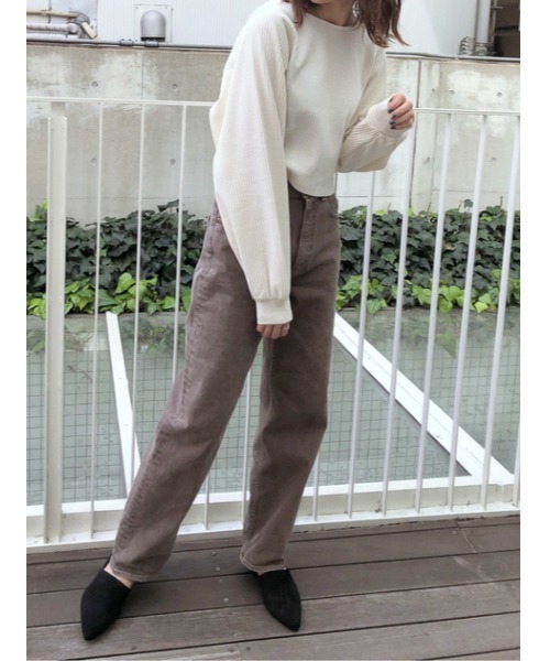 MOUSSY(マウジー)の「BACK LACE UP CROPPED トップス(Tシャツ/カットソー・レディース・アイボリー/ブラウン/カーキ/パープル・FREE)」の18枚目の写真