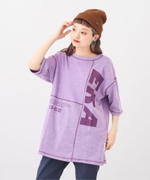 CUBE SUGAR（キューブシュガー）の「杢調リブ 配色ステッチ ビッグTシャツ（Tシャツ/カットソー）」