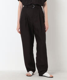 リネンキュプラシルク フロントタックベルテッドパンツ