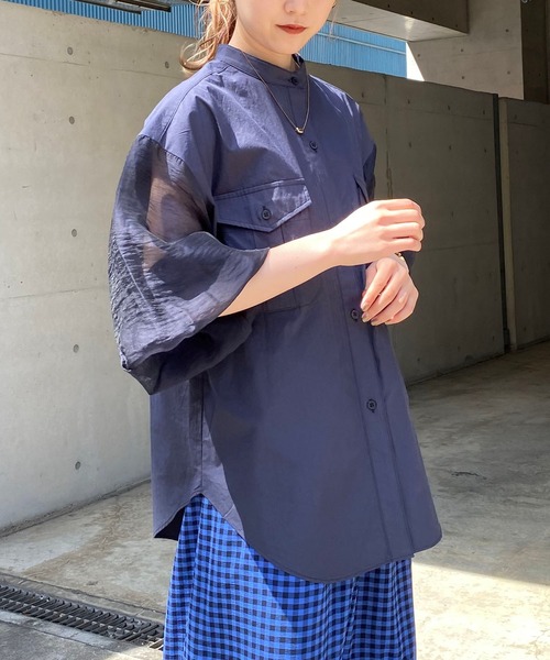 CAPRICIEUX LE'MAGE（カプリシューレマージュ）の「シアースリーブワークシャツ（シャツ/ブラウス・レディース・ベージュ/ネイビー/カーキ・FREE）」の3枚目の写真