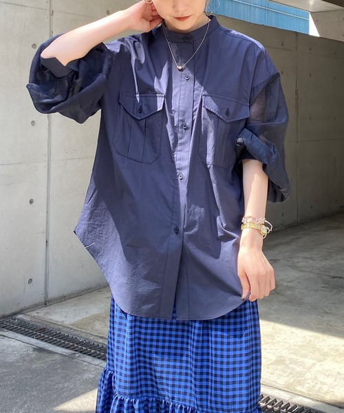 CAPRICIEUX LE'MAGE（カプリシューレマージュ）の「シアースリーブワークシャツ（シャツ/ブラウス・レディース・ベージュ/ネイビー/カーキ・FREE）」の14枚目の写真