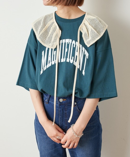 CIAOPANIC TYPY（チャオパニックティピー）の「透かし編みビックカラー付け衿（付け襟・レディース・アイボリー/ブラック・ONE SIZE）」の5枚目の写真