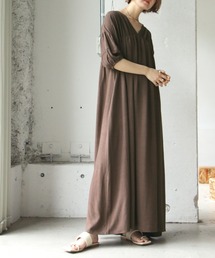 麻混ボリュームスリーブマキシワンピース