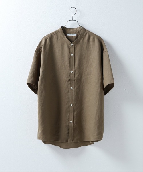 JOURNAL STANDARD（ジャーナルスタンダード）の「トリアセ バンドカラー ショートスリーブシャツ（シャツ/ブラウス・メンズ・ベージュ/タン/ブラック系その他/ベージュ系その他・SMALL/MEDIUM/LARGE）」の3枚目の写真