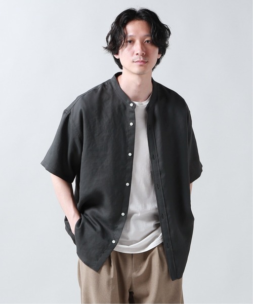JOURNAL STANDARD（ジャーナルスタンダード）の「トリアセ バンドカラー ショートスリーブシャツ（シャツ/ブラウス・メンズ・ベージュ/タン/ブラック系その他/ベージュ系その他・SMALL/MEDIUM/LARGE）」の18枚目の写真