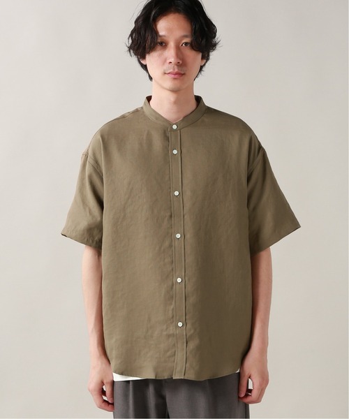 JOURNAL STANDARD（ジャーナルスタンダード）の「トリアセ バンドカラー ショートスリーブシャツ（シャツ/ブラウス・メンズ・ベージュ/タン/ブラック系その他/ベージュ系その他・SMALL/MEDIUM/LARGE）」の9枚目の写真