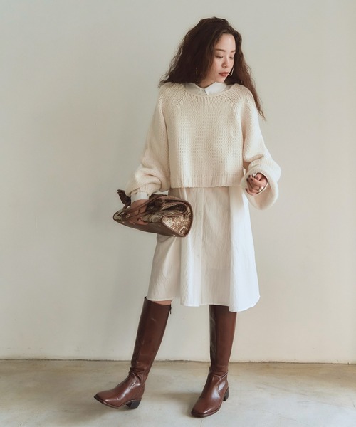 titivate(ティティベイト)の「ローゲージショートニット(ニット/セーター・レディース・アイボリー/ブルー/パープル/ブラック/グレイッシュベージュ・S/M)」の16枚目の写真