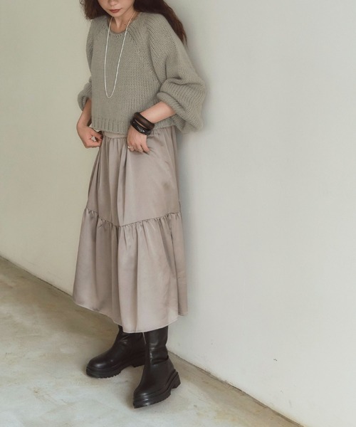 titivate(ティティベイト)の「ローゲージショートニット(ニット/セーター・レディース・アイボリー/ブルー/パープル/ブラック/グレイッシュベージュ・S/M)」の17枚目の写真