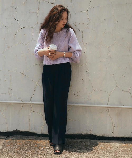 titivate(ティティベイト)の「ローゲージショートニット(ニット/セーター・レディース・アイボリー/ブルー/パープル/ブラック/グレイッシュベージュ・S/M)」の9枚目の写真