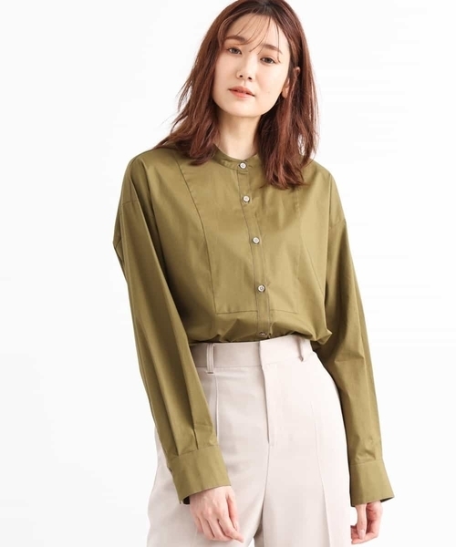 MK MICHEL KLEIN(エムケーミッシェルクラン)の「【洗える】バンドカラー シャツチュニック(シャツ/ブラウス・レディース・ホワイト/カーキ・38)」の2枚目の写真