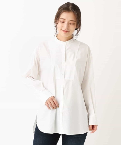 MK MICHEL KLEIN(エムケーミッシェルクラン)の「【洗える】バンドカラー シャツチュニック(シャツ/ブラウス・レディース・ホワイト/カーキ・38)」の4枚目の写真