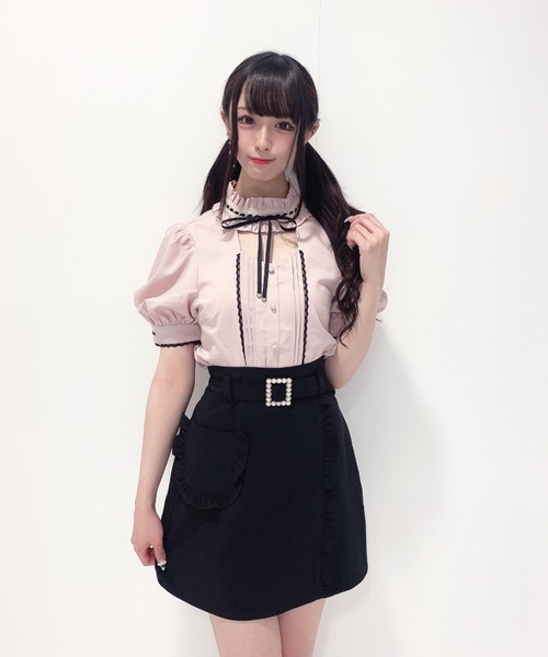 Honey Cinnamon(ハニーシナモン)の「スクエアパールバックル台形スカート(スカート・レディース・ブラック/ピンク・FREE)」の13枚目の写真