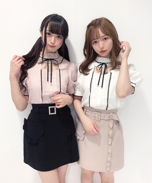 Honey Cinnamon(ハニーシナモン)の「スクエアパールバックル台形スカート(スカート・レディース・ブラック/ピンク・FREE)」の6枚目の写真