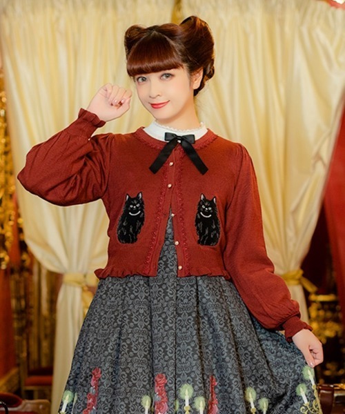 axes femme（アクシーズファム）の「猫会ニットカーデ（カーディガン/ボレロ・レディース・キナリ/ブラック/ワイン/ブルーグリーン・MEDIUM）」の4枚目の写真