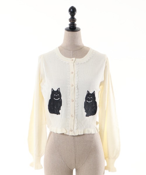 axes femme（アクシーズファム）の「猫会ニットカーデ（カーディガン/ボレロ・レディース・キナリ/ブラック/ワイン/ブルーグリーン・MEDIUM）」の10枚目の写真