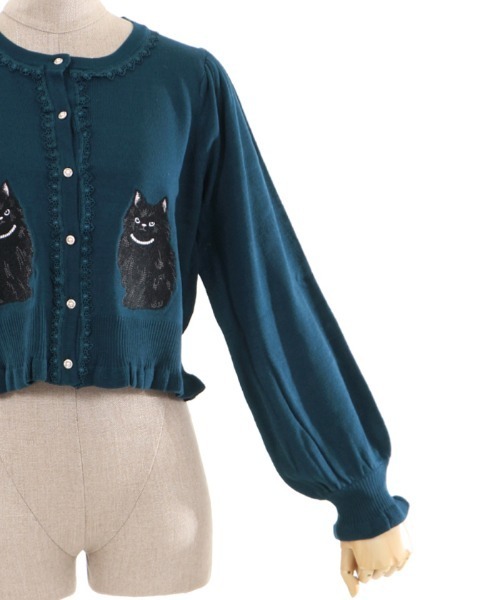 axes femme（アクシーズファム）の「猫会ニットカーデ（カーディガン/ボレロ・レディース・キナリ/ブラック/ワイン/ブルーグリーン・MEDIUM）」の5枚目の写真