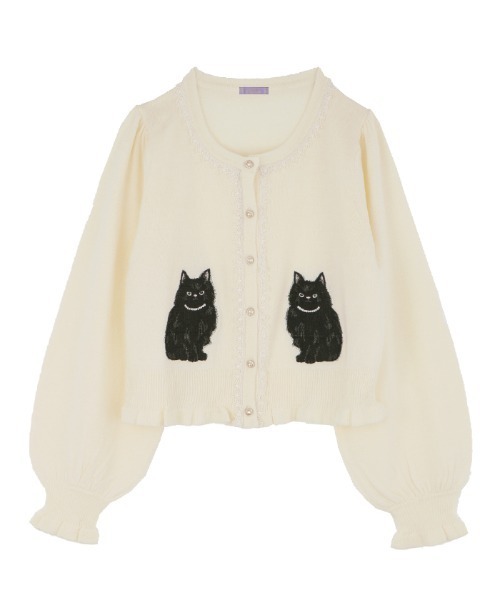 axes femme（アクシーズファム）の「猫会ニットカーデ（カーディガン/ボレロ・レディース・キナリ/ブラック/ワイン/ブルーグリーン・MEDIUM）」の6枚目の写真