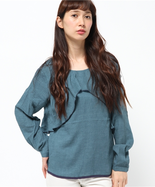 OUTLET（アウトレット）の「【mystic】フリルパイピングブラウス（シャツ/ブラウス・レディース・オフホワイト/グリーン/ブラック/ボルドー・FREE）」の3枚目の写真