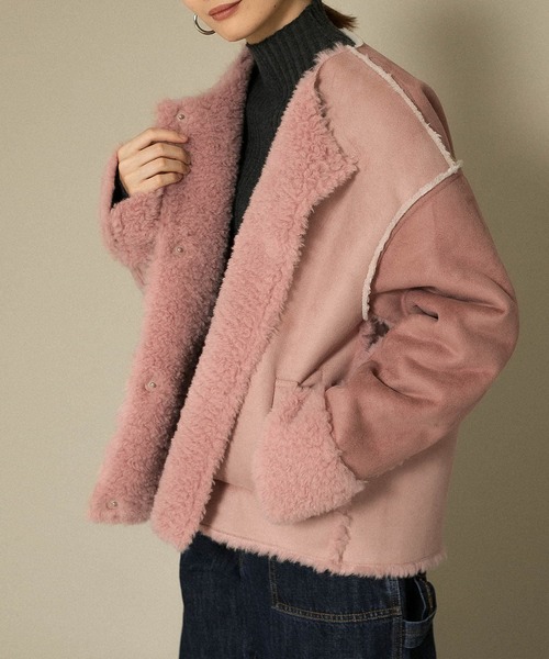 KBF（ケイビーエフ）の「フェイクムートンパッチワークジャケット（その他アウター・レディース・アイボリー/キャメル/ピンク・ONE）」の12枚目の写真