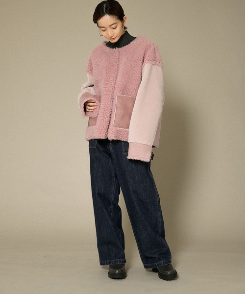 KBF（ケイビーエフ）の「フェイクムートンパッチワークジャケット（その他アウター・レディース・アイボリー/キャメル/ピンク・ONE）」の21枚目の写真
