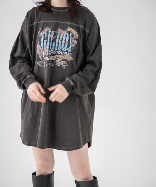 yuw(ユウ)の「イーグル ロングTEE 257318(Tシャツ/カットソー・レディース・ブラック・FREE)」の1枚目の写真