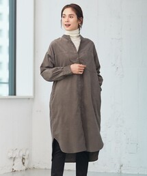 ANY（エニィ）の「【洗える】オーガビッツコーデュロイバンドカラーシャツ ワンピース（シャツワンピース）」
