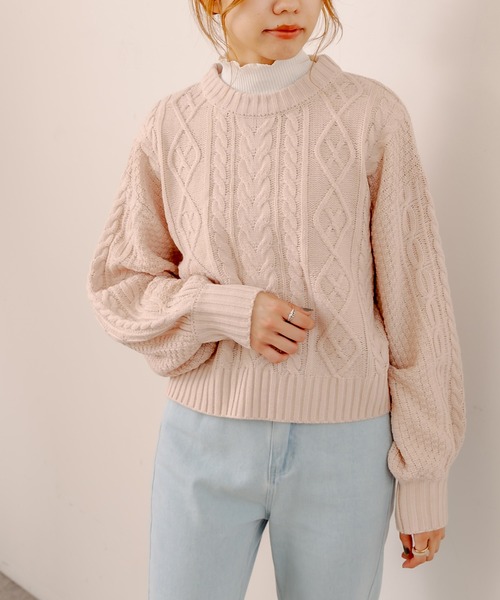 OLIVE des OLIVE（オリーブデオリーブ）の「【WEB限定】後ろレースアップケーブルニット（ニット/セーター・レディース・ベージュ/ブルー/アイボリー/ミント・FREE）」の3枚目の写真